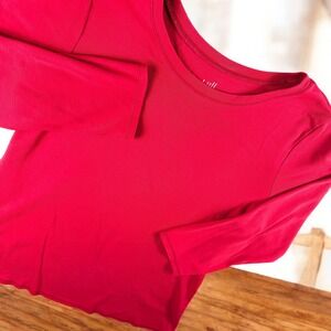 J Jill Top Women L Red 100% Pima Cotton‎ Ballet Sleeve Tee Shirt Garden Boho